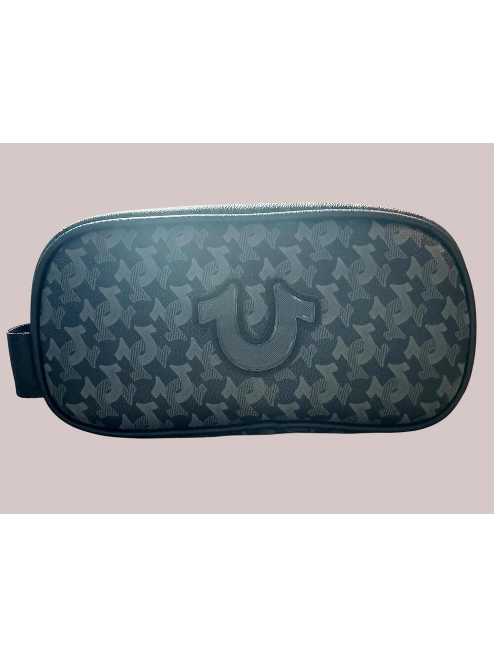True Religion Black Monogram Patterned Zip Pouch NWT